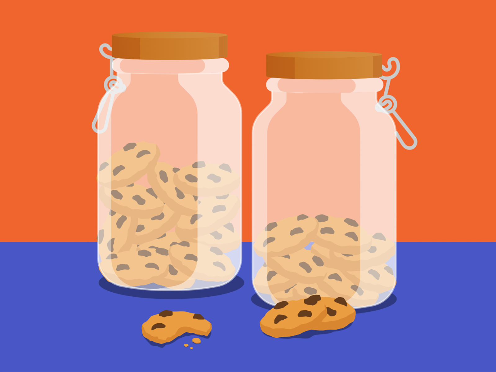 Illustration of two glass cookie jars on a shelf